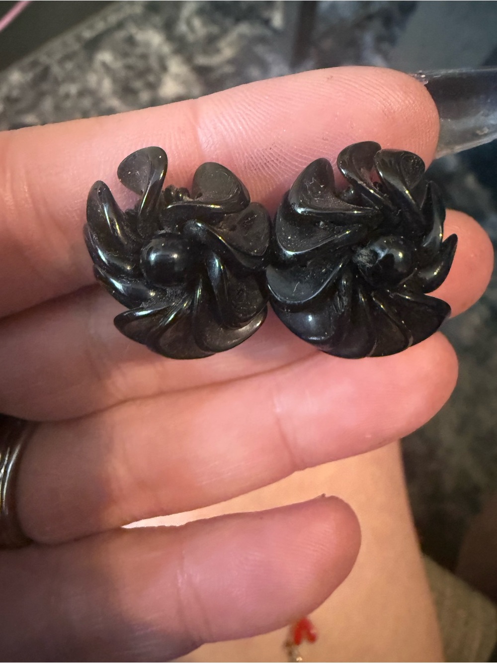 Black Floral Swirl Stud Earrings - Women Jewelry